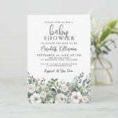 Invitation Floral Greenery Eucalyptus Baby Shower (Debout devant)