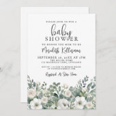 Invitation Floral Greenery Eucalyptus Baby Shower (Devant / Derrière)