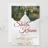 Invitation Floral Grey Maroon Elegance Wedding with Photo (Devant)