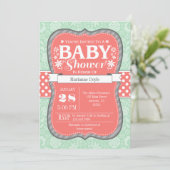 Invitation floral gris en bon état de baby shower (Debout devant)