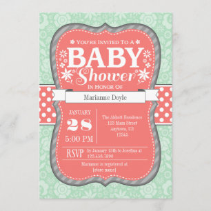 Invitation floral gris en bon état de baby shower
