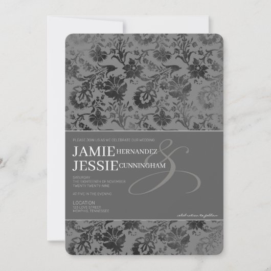 Invitation Floral gris foncé (Devant)