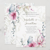 Invitation Floral gris rose avec Mariage de la Bible chrétien (Devant / Derrière)