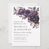 Invitation Floral Gris Violet Deux deviennent un Mariage de l (Devant)