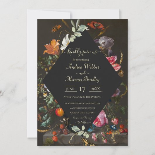 Invitation Floral Hollandais Mariage Diamant Noir (Devant)