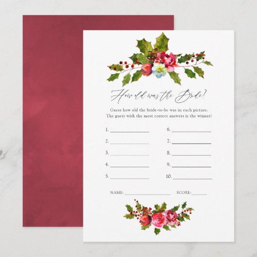 Invitation Floral Holly Fête des mariées de Noël (Devant / Derrière)