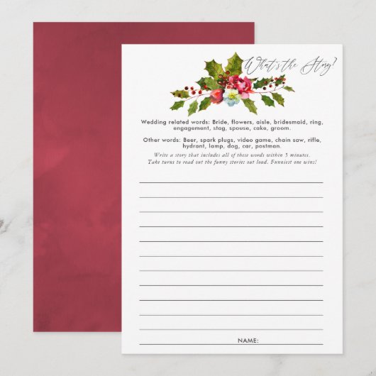 Invitation Floral Holly Fête des mariées de Noël (Devant / Derrière)