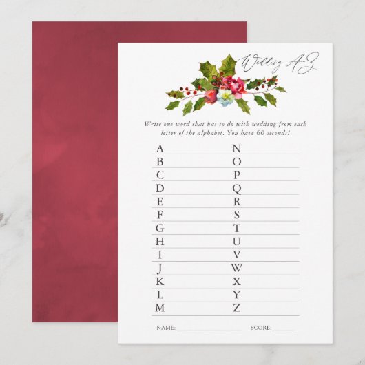 Invitation Floral Holly Fête des mariées de Noël (Devant / Derrière)