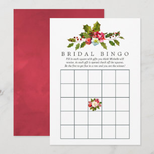 Invitation Floral Holly Fête des mariées de Noël Bingo