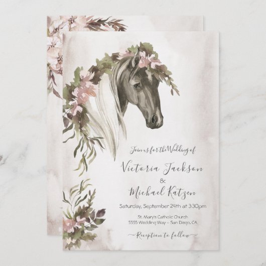 Invitation Floral Horse Ranch Mariage (Devant / Derrière)