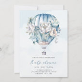 Invitation Floral Hot Air Balloon Blue Boy Baby shower (Devant)
