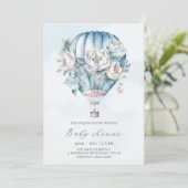 Invitation Floral Hot Air Balloon Blue Boy Baby shower (Debout devant)