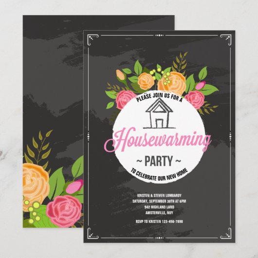 Invitation Floral Houseéching Party (Devant / Derrière)
