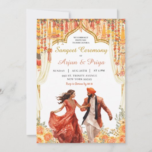 Invitation Floral Indian Sangeet Mariage (Devant)