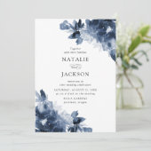 Invitation Floral Indigo Abstrait | Mariage (Debout devant)