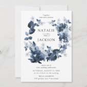 Invitation Floral Indigo Abstrait | Mariage (Devant)