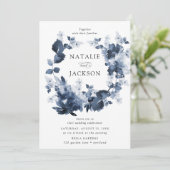 Invitation Floral Indigo Abstrait | Mariage (Debout devant)