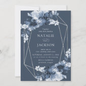 Invitation Floral Indigo Abstrait | Mariage de cadre géométri (Devant)
