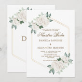 Invitation Floral ivoire moderne Nuestra Boda Mariage espagno (Devant / Derrière)