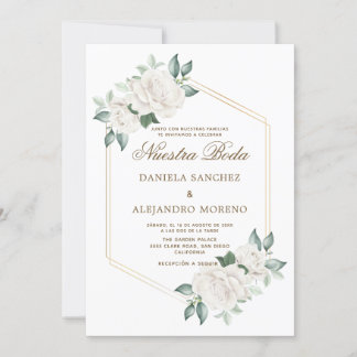 Invitation Floral ivoire moderne Nuestra Boda Mariage espagno