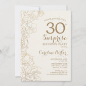 Invitation Floral Ivory Gold Surprise 30e fête d'anniversaire (Devant)