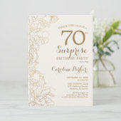 Invitation Floral Ivory Gold Surprise 70e fête d'anniversaire (Debout devant)