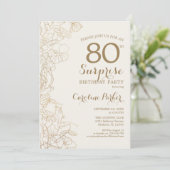 Invitation Floral Ivory Gold Surprise 80e fête d'anniversaire (Debout devant)