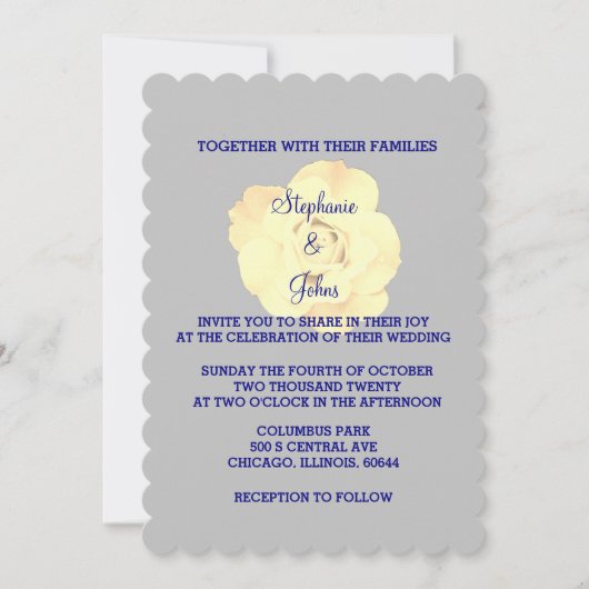 Invitation Floral Ivory White Creme Rose Custom Grey Mariage (Devant)