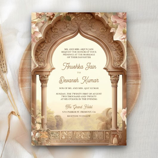 Invitation Floral Jardin Eléphants Palais Indien Mariage