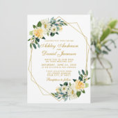 Invitation Floral Jaune Chasseur d'or Vert Mariage géométriqu (Debout devant)