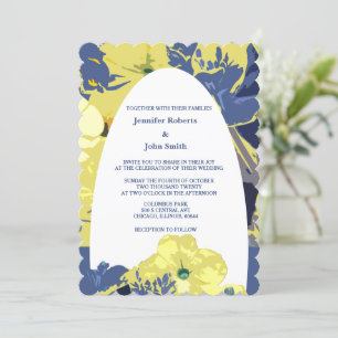 Invitation Floral Jaune Dusty Bleu Personnalisé Arc Mariage