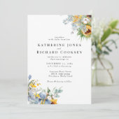 Invitation Floral jaune et bleu moderne Pas de parents Mariag (Debout devant)