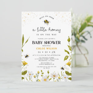 Invitation Floral Jaune Genre Neutre Miel Baby shower d'abeil