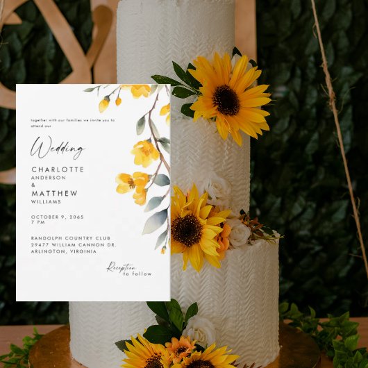 Invitation Floral Jaune Moderne Avec Mariage