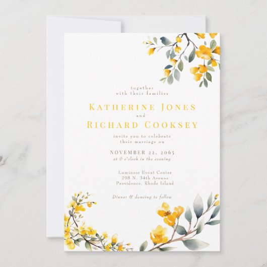 Invitation Floral Jaune moderne Pas de parents Mariage (Devant)