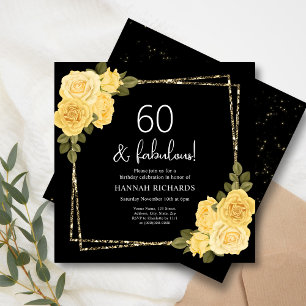 Invitation Floral Jaune Noir & Or 60e anniversaire