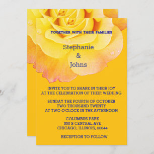 Invitation Floral Jaune Orange Rose Marine Blue Boho Mariage