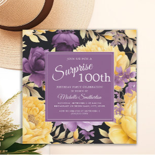 Invitation Floral jaune violet 100e Anniversaire surprenant