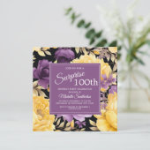 Invitation Floral jaune violet 100e Anniversaire surprenant (Debout devant)