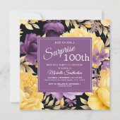 Invitation Floral jaune violet 100e Anniversaire surprenant (Devant)