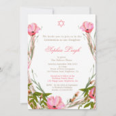 Invitation Floral Juif Bleu rose Baby Naming Star de David (Devant)