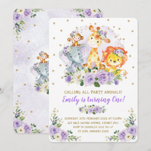 Invitation Floral Jungle Safari Fête sauvage Animaux Annivers