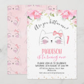 Invitation Floral Kitten Visage Are Your Kitte me Anniversair (Devant / Derrière)