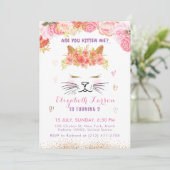 Invitation Floral Kitty Anniversaire Enfants mignonne Golden  (Debout devant)