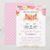 Invitation Floral Kitty Anniversaire Enfants mignonne Golden  (Devant / Derrière)