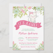 Invitation Floral Kitty Girl Baby shower (Devant)