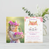 Invitation Floral Kitty Photo Anniversaire Enfants Jote Golde (Debout devant)
