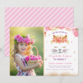 Invitation Floral Kitty Photo Anniversaire Enfants Jote Golde (Devant / Derrière)