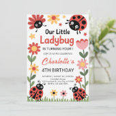 Invitation Floral ladybug birthday (Debout devant)