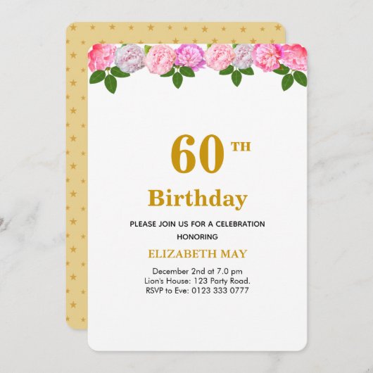 Invitation Floral & Laurel Feuilles 40e, 60e anniversaire (Devant / Derrière)